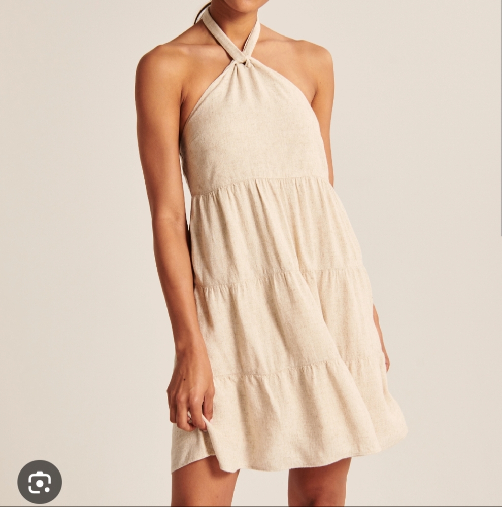 Abercrombie trapeze halter linen-blend mini dress